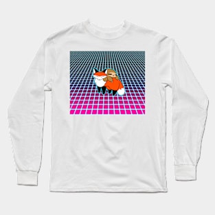 Sloth and Fox Vaporwave Grid Long Sleeve T-Shirt